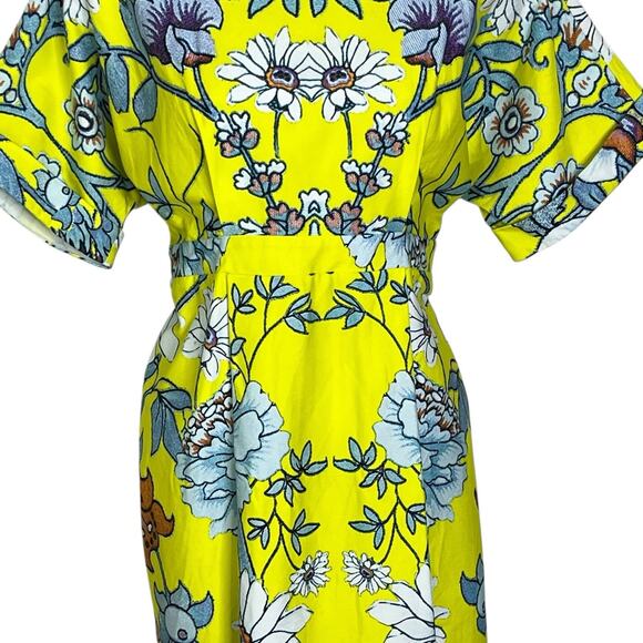 ASOS Wiggle Dress Sheath Size 6 Cotton Stretch Mirrored Floral Print Yellow NEW - Picture 7 of 13